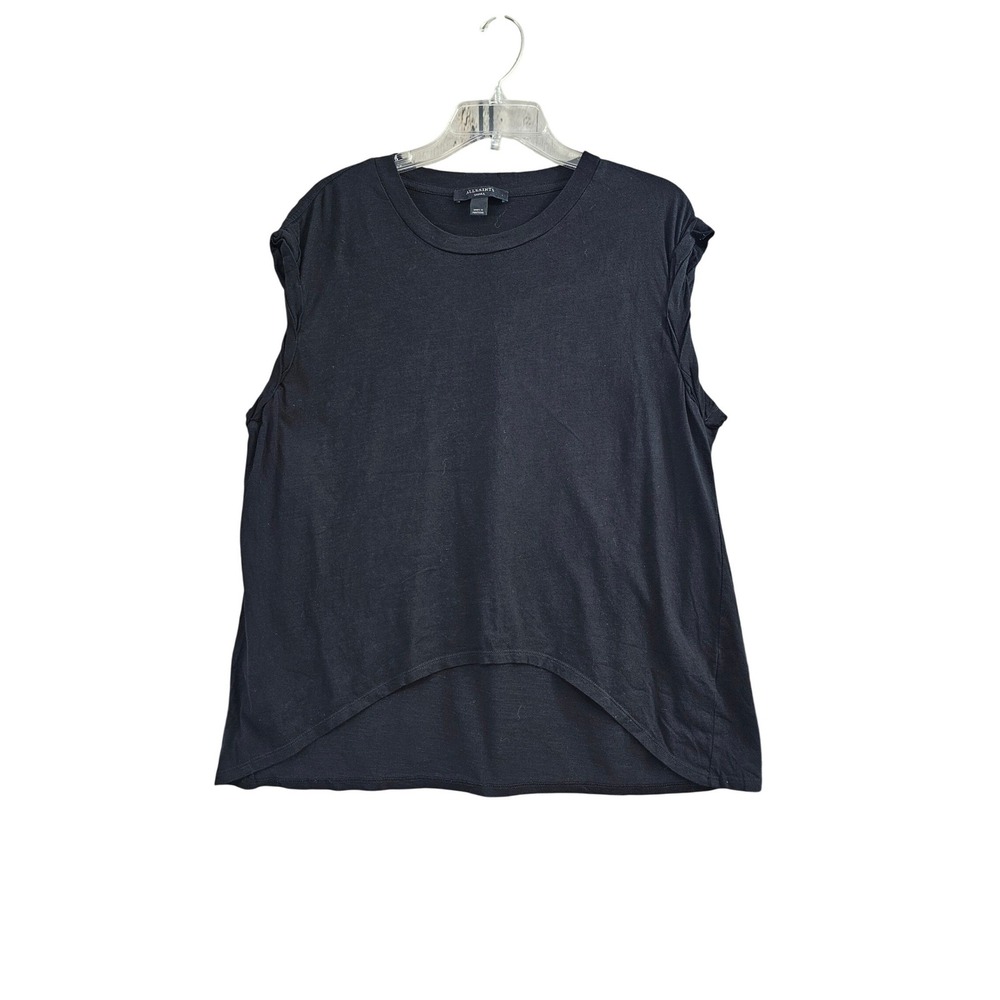 AllSaints‎ Sanza Cotton Linen T-Shirt High Low Curved Hem muscle tee shirt top